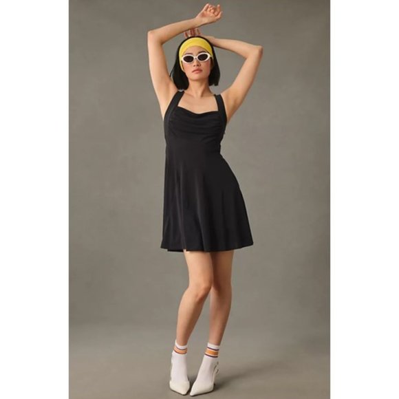 NWT - Anthropologie Black Ruched Square-Neck Dress - L - Picture 1 of 8
